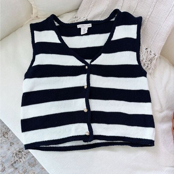 Sincerly Jules Sweaters - Sincerely Jules Navy and White Knit Vest
